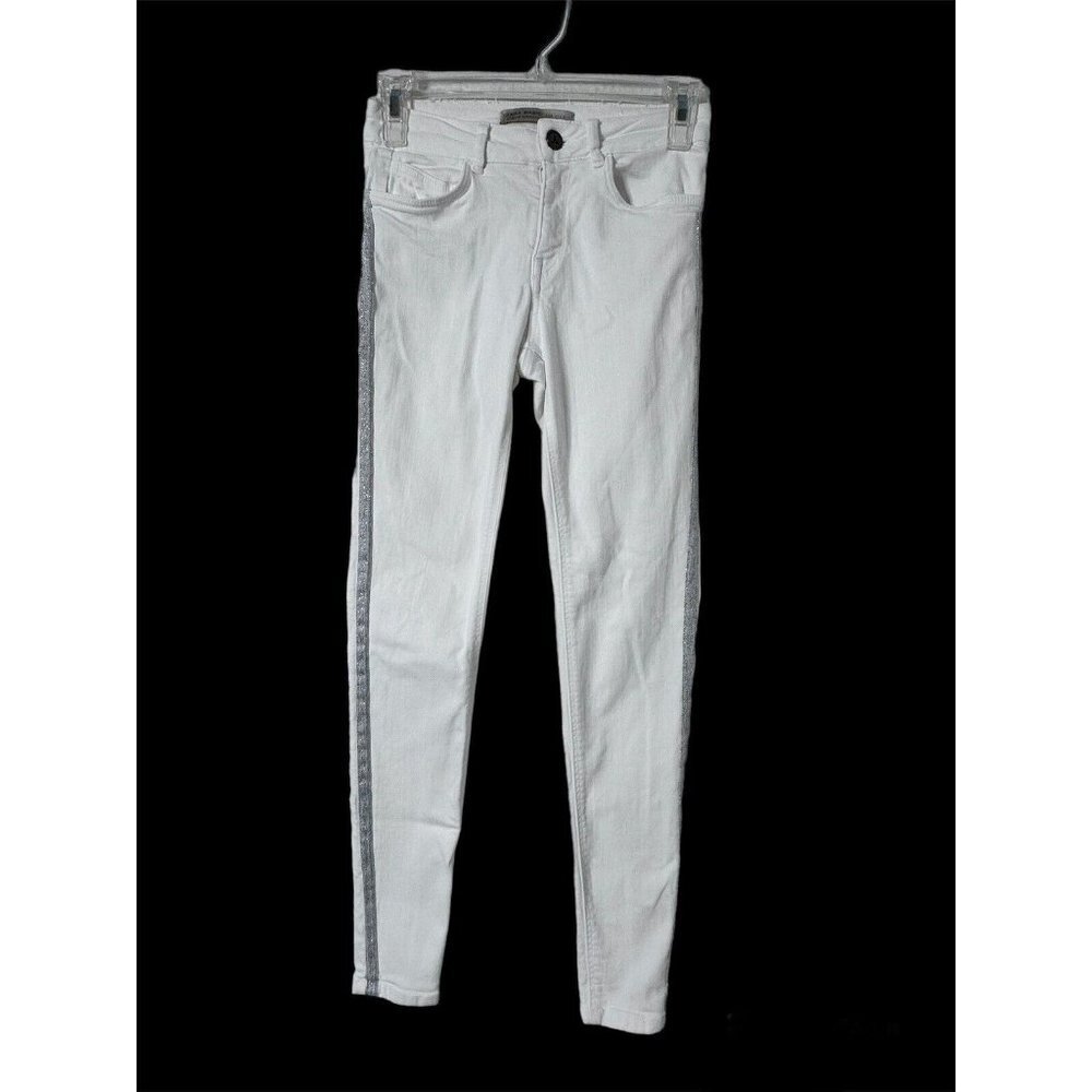 Zara Basic Denim Stretch Pants White/Silver Trim Size 4/36 Women’s Pants